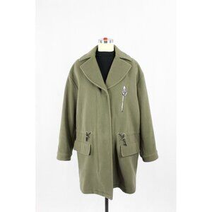 LOVE MOSCHINO Olive Green Felted Wool Car Coat, Size 2
